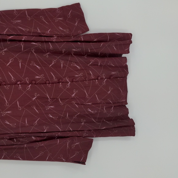 Modcloth A Cut Above Average Shirt Dress Size 12 Burgundy Scissors Hair Stylist‎ - Picture 3 of 16